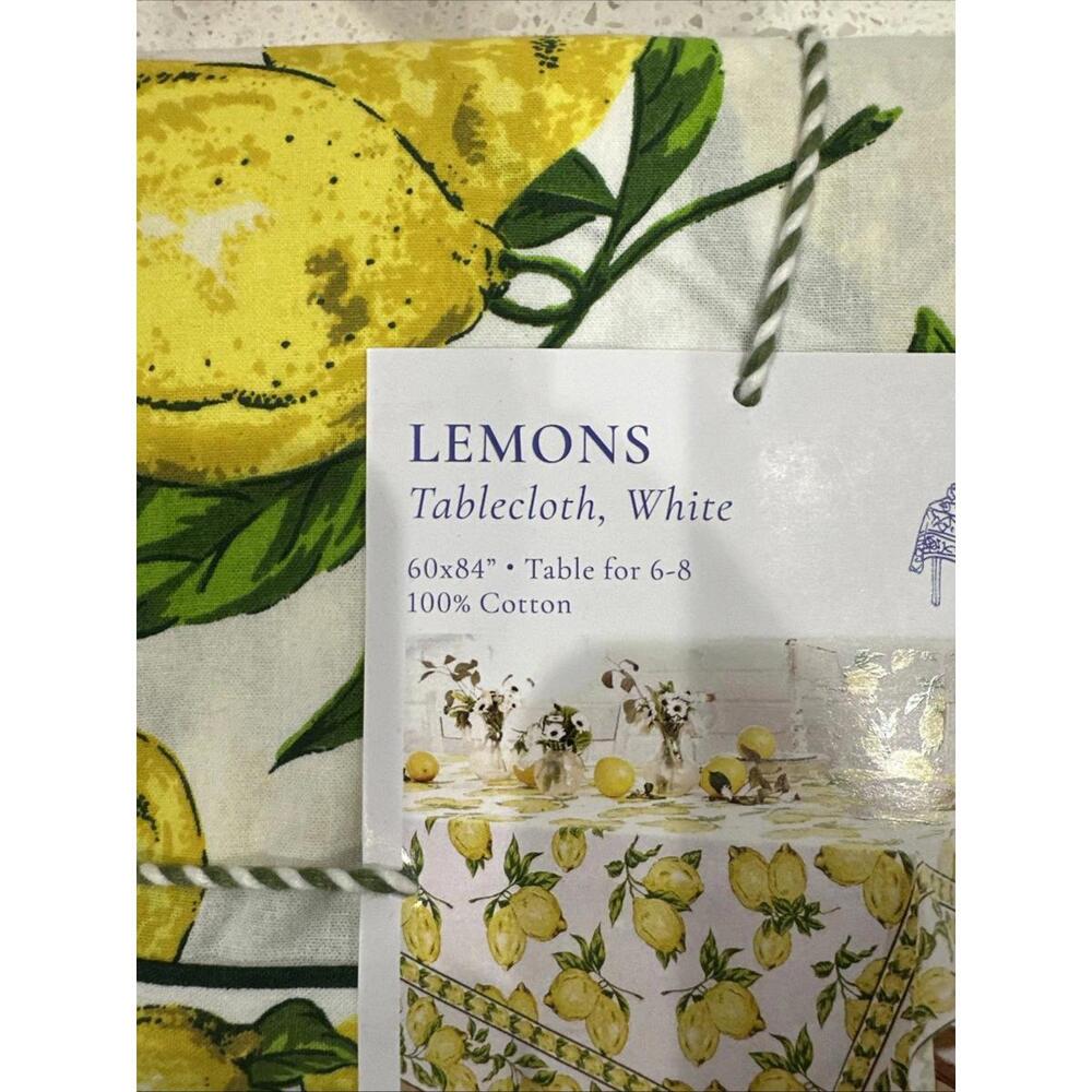 April Cornell Tablecloth 60″ x 84″ Lemons – Yellow Green 100% Cotton NWT - Picture 2 of 3